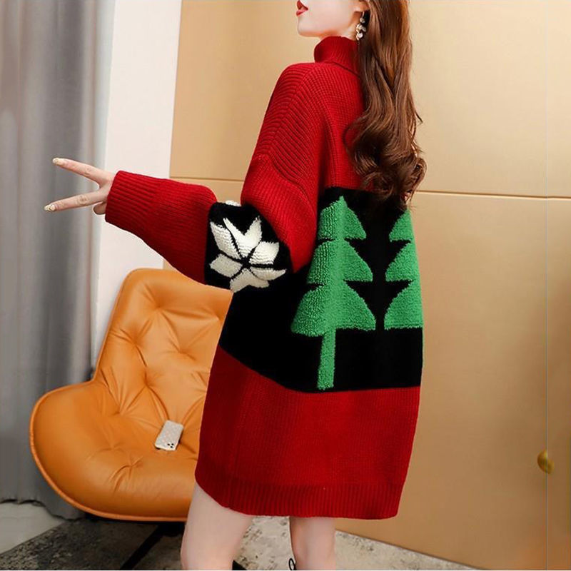Damen Kuscheliger Rollkragenpullover mit festlichem Bärenmotiv Drune