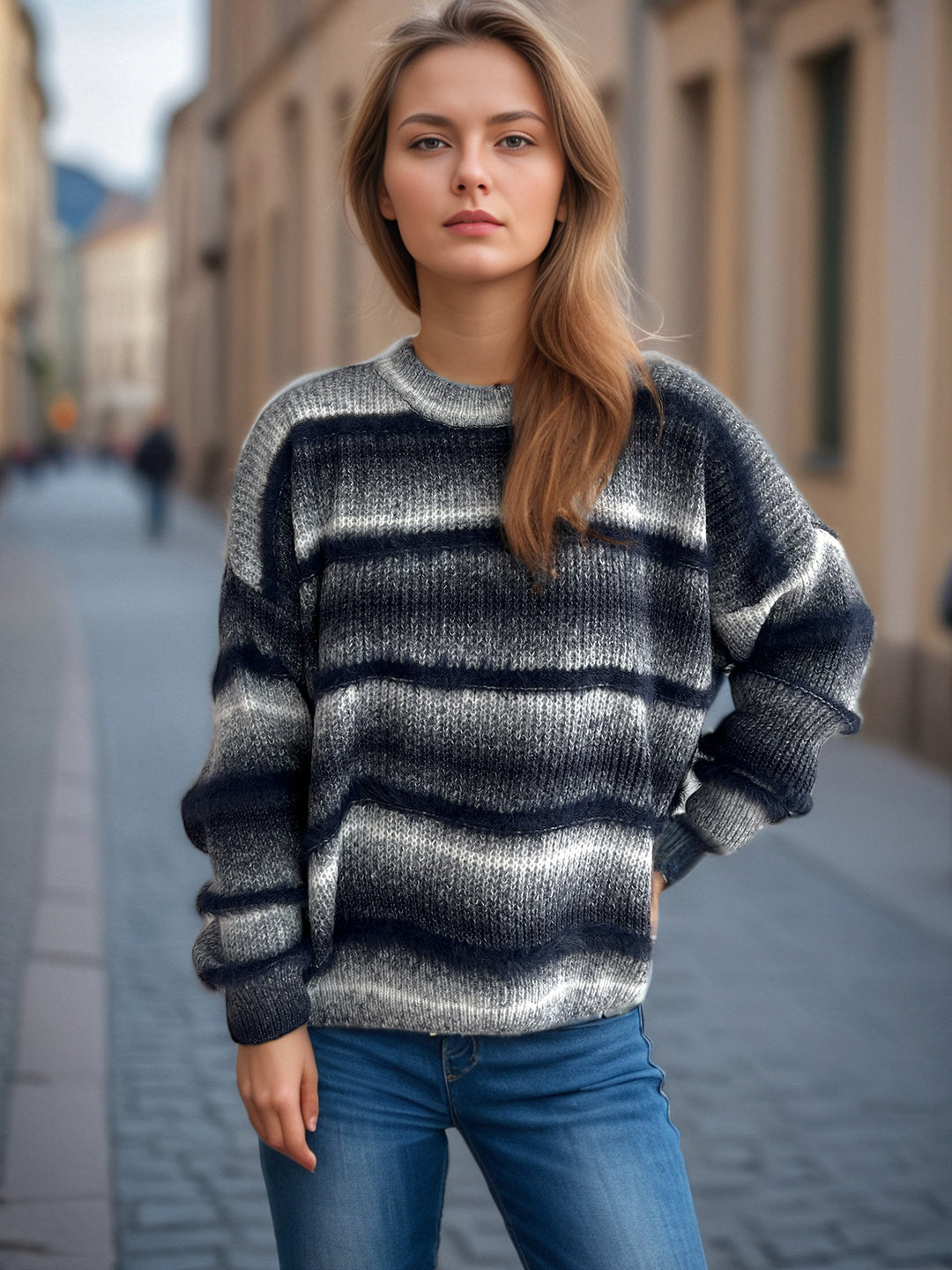 Damen kuscheliger Strickpullover mit Flair Drune