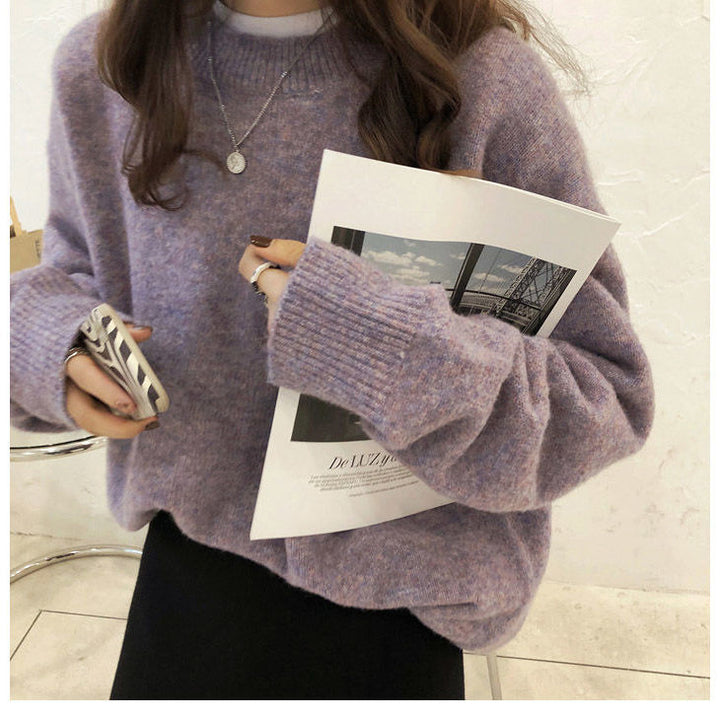 Damen Grober Oversized Pullover mit hohem Kragen und Rippstrick Drune