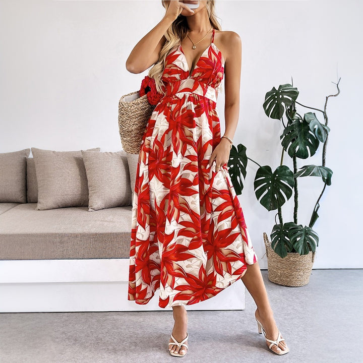 Damen Maxikleid mit floralem Muster und feinen Spaghettiträgern Drune