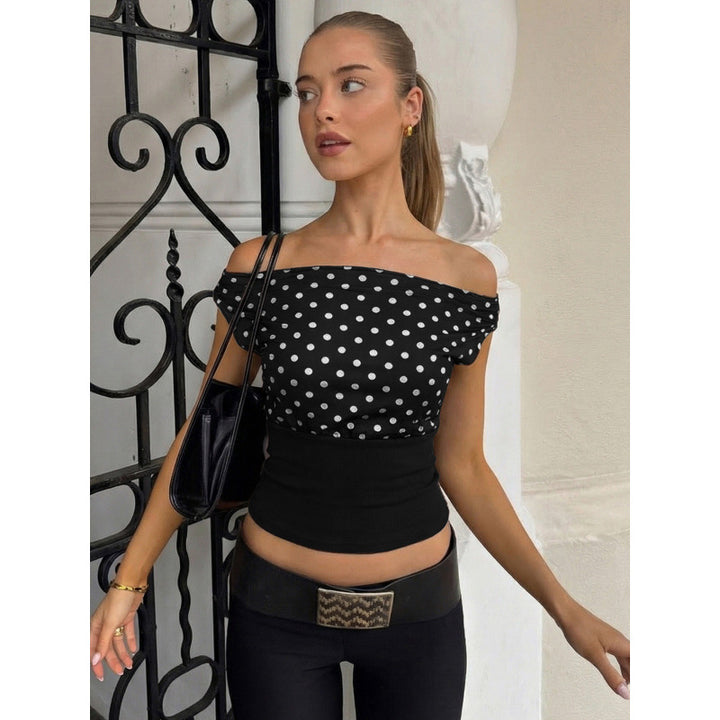 Damen Off-Shoulder Polka-Dot Top mit elastischem Bund Drune