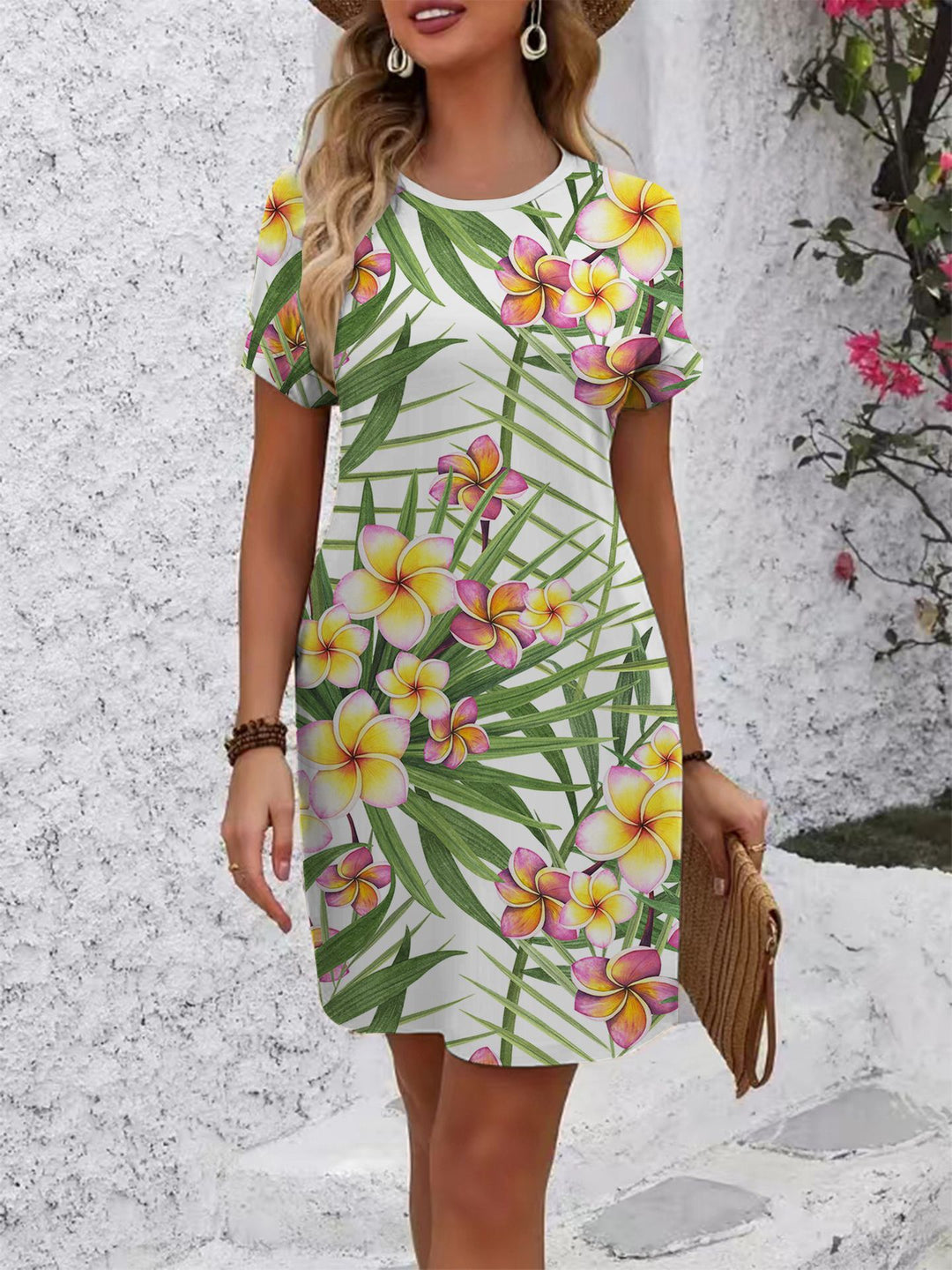 Damen komfortables Freizeitkleid mit lebhaftem Blumenmuster und lockerer Passform Drune