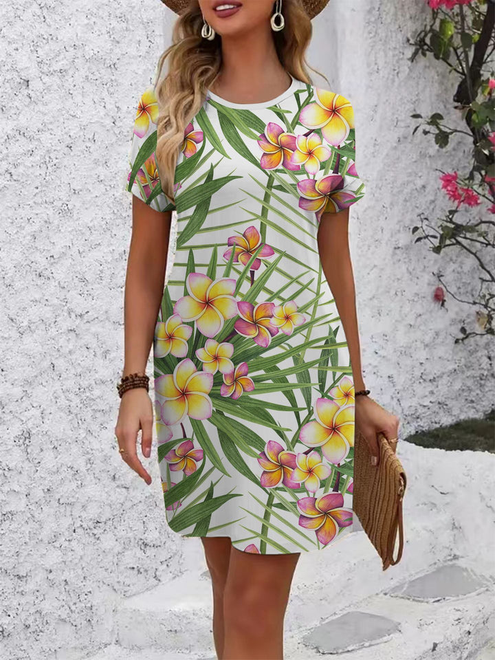 Damen komfortables Freizeitkleid mit lebhaftem Blumenmuster und lockerer Passform Drune