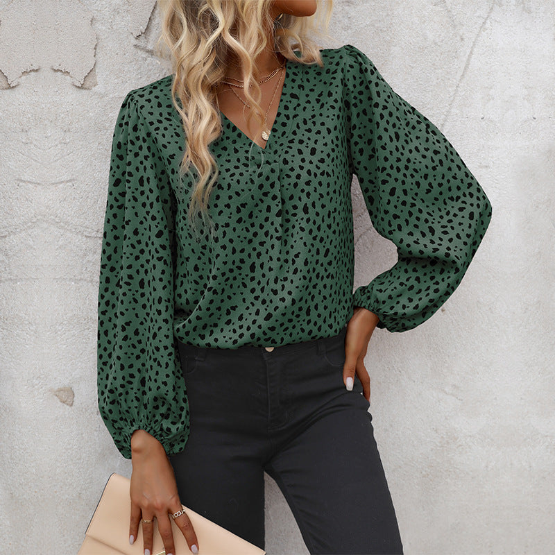 Damen elegante Bluse mit modernen Puffärmeln und grafischem Muster Drune