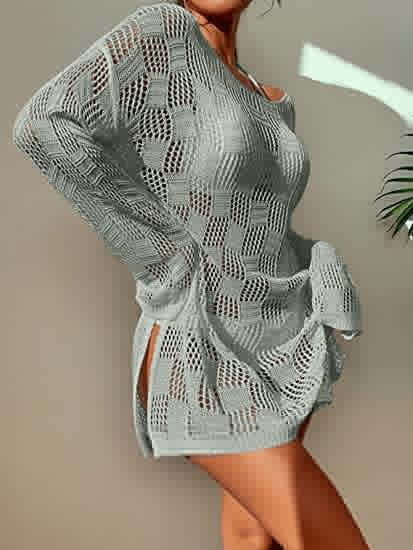 Damen gehäkeltes Crop-Top mit weitem Ärmel und lockerer Passform Drune