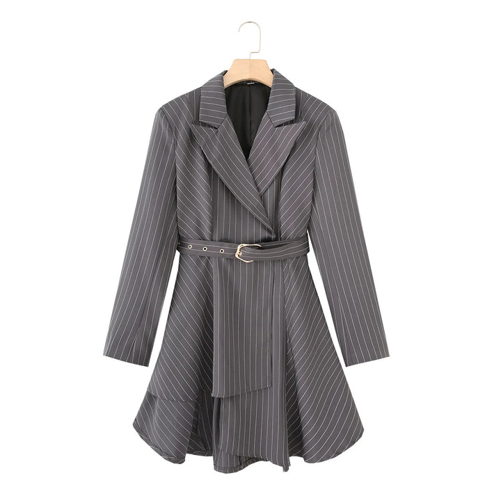 Damen gestreifte Blazerjacke mit definiertem Taillenschnitt und elegantem Gürtel Drune