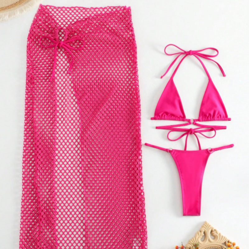Damen Bikini-Set mit transparentem Netzrock und Triangel-Oberteil Drune