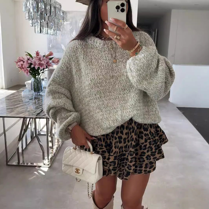 Damen kuscheliger Strickpullover mit voluminösen Ärmeln Drune