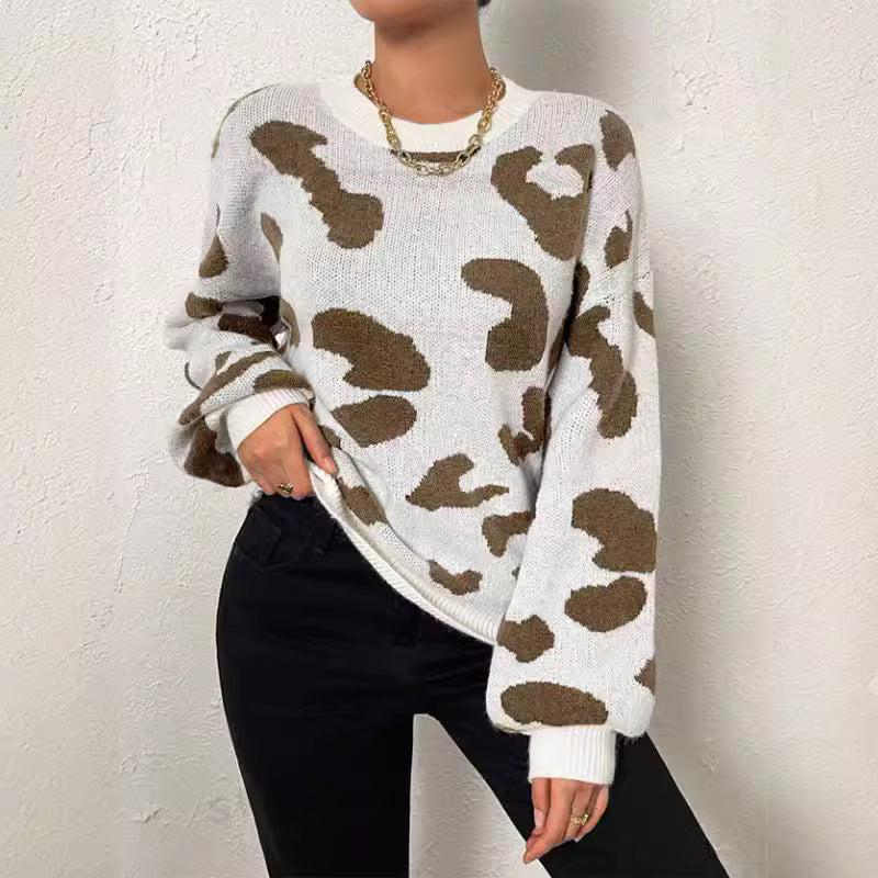 Damen modischer Strickpullover mit trendigem Leo-Design und weitem Schnitt Drune
