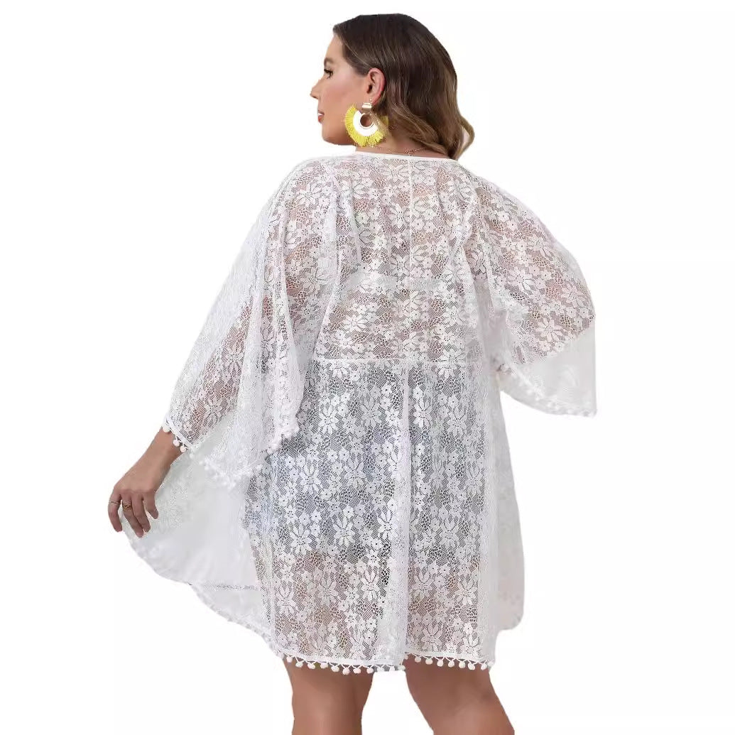 Damen Eleganter Spitzen-Strandüberwurf Drune