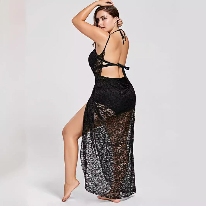 Damen eleganter durchsichtiger Spitzen-Strandüberwurf Drune