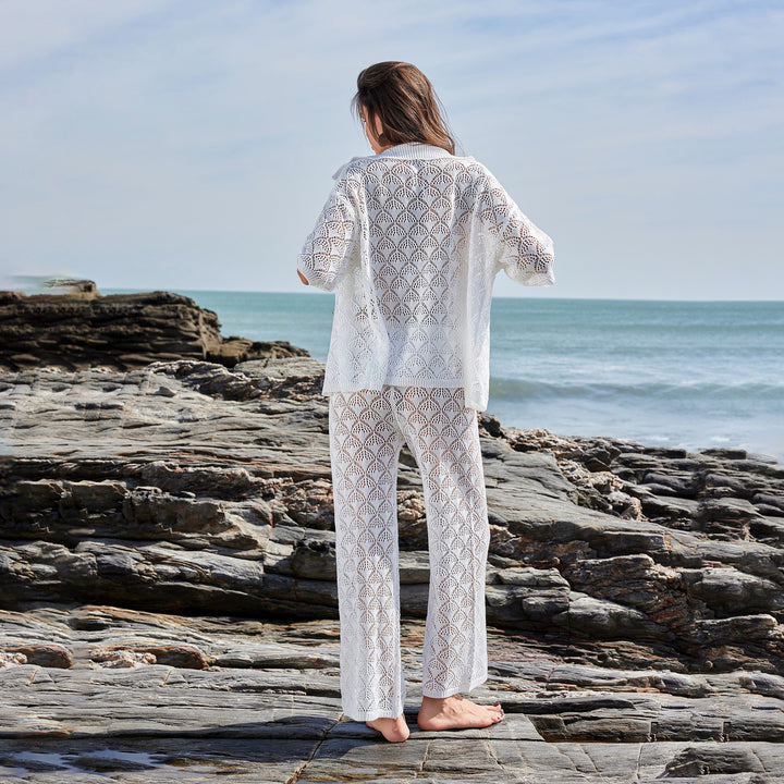 Damen luftige Häkel-Kimono Jacke Drune