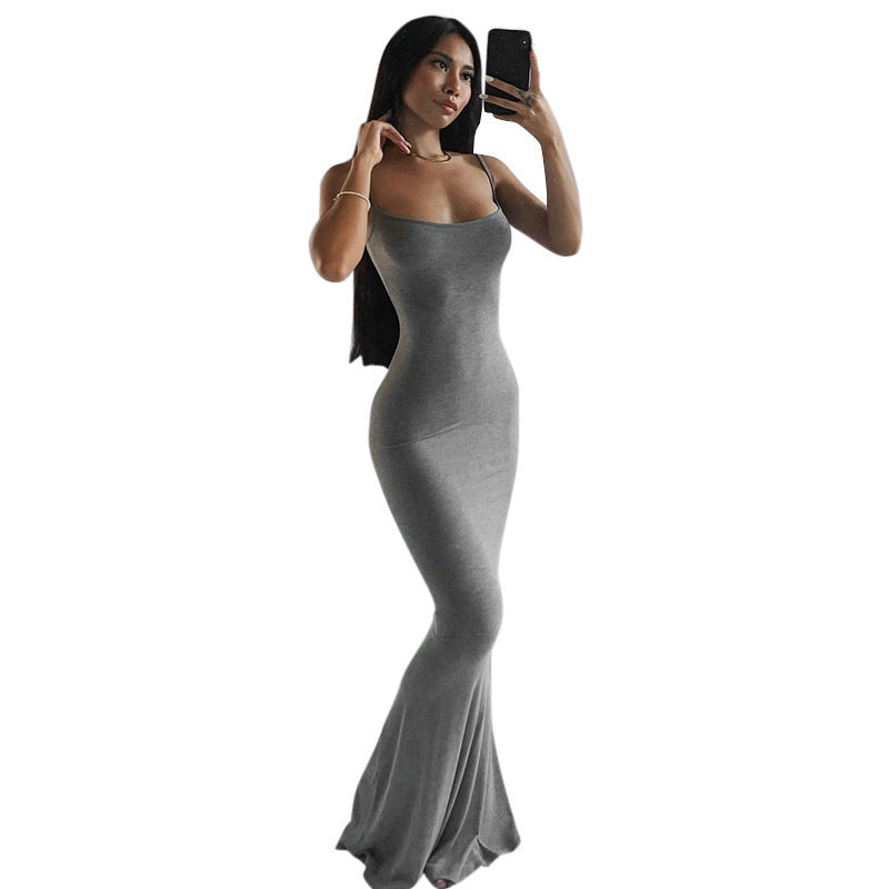 Damen Elegantes Maxikleid mit Spaghettiträgern und fließendem Schnitt Drune