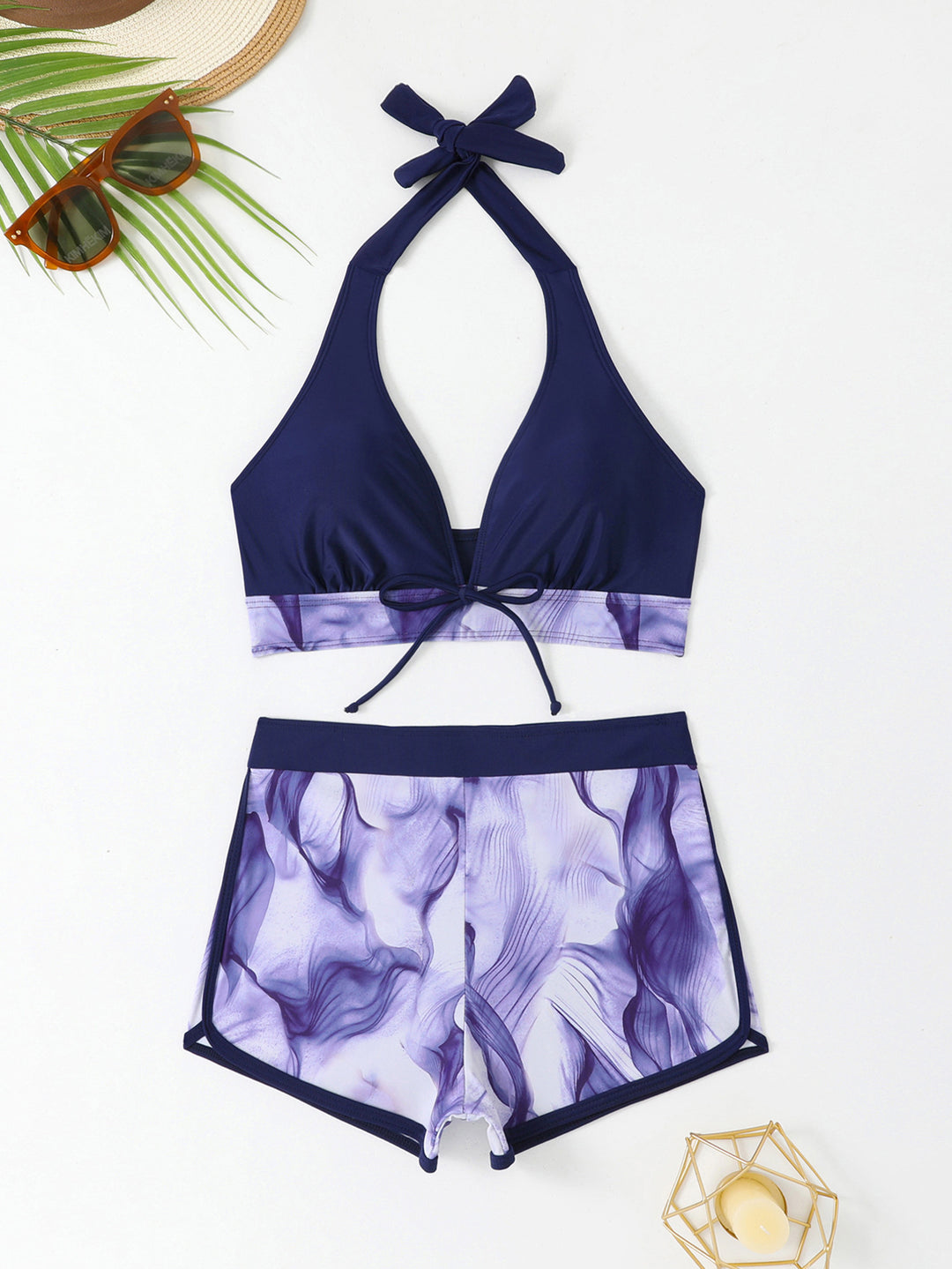 Damen Sportliches Bikini-Set mit tiefem V-Ausschnitt und komfortablen Shorts Drune