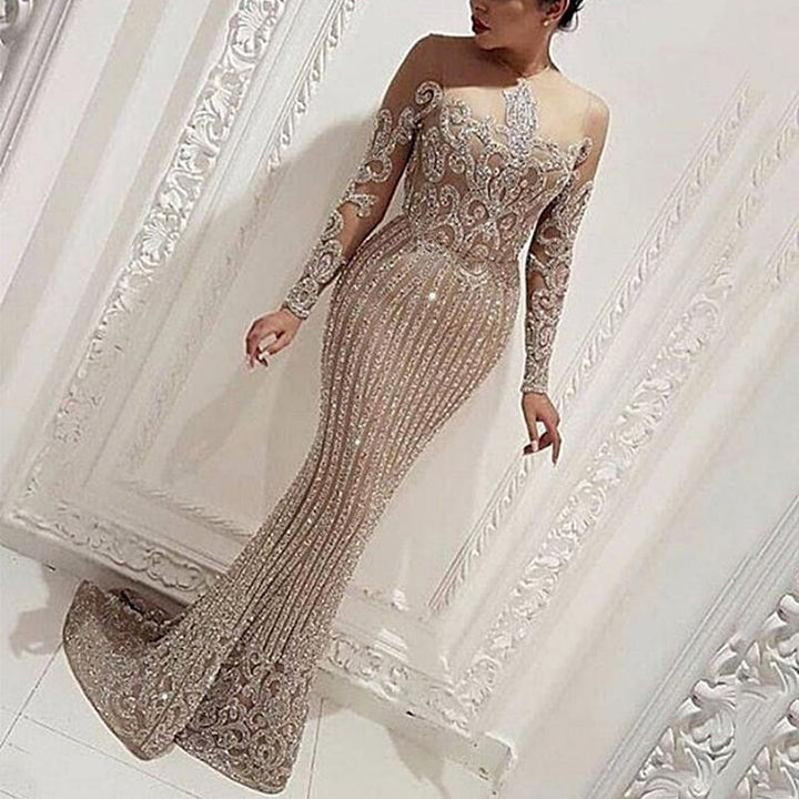 Damen Glamouröses Pailletten-Kleid mit langem Ärmeln und eng anliegendem Schnitt Drune