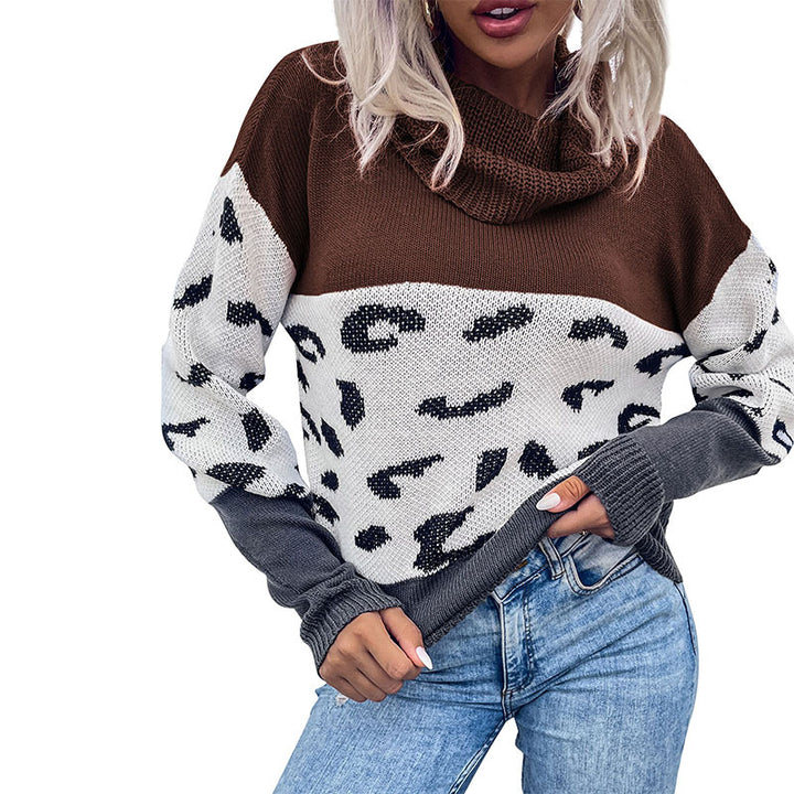 Damen Grober Strickpullover mit Leo-Muster und hohem Kragen Drune