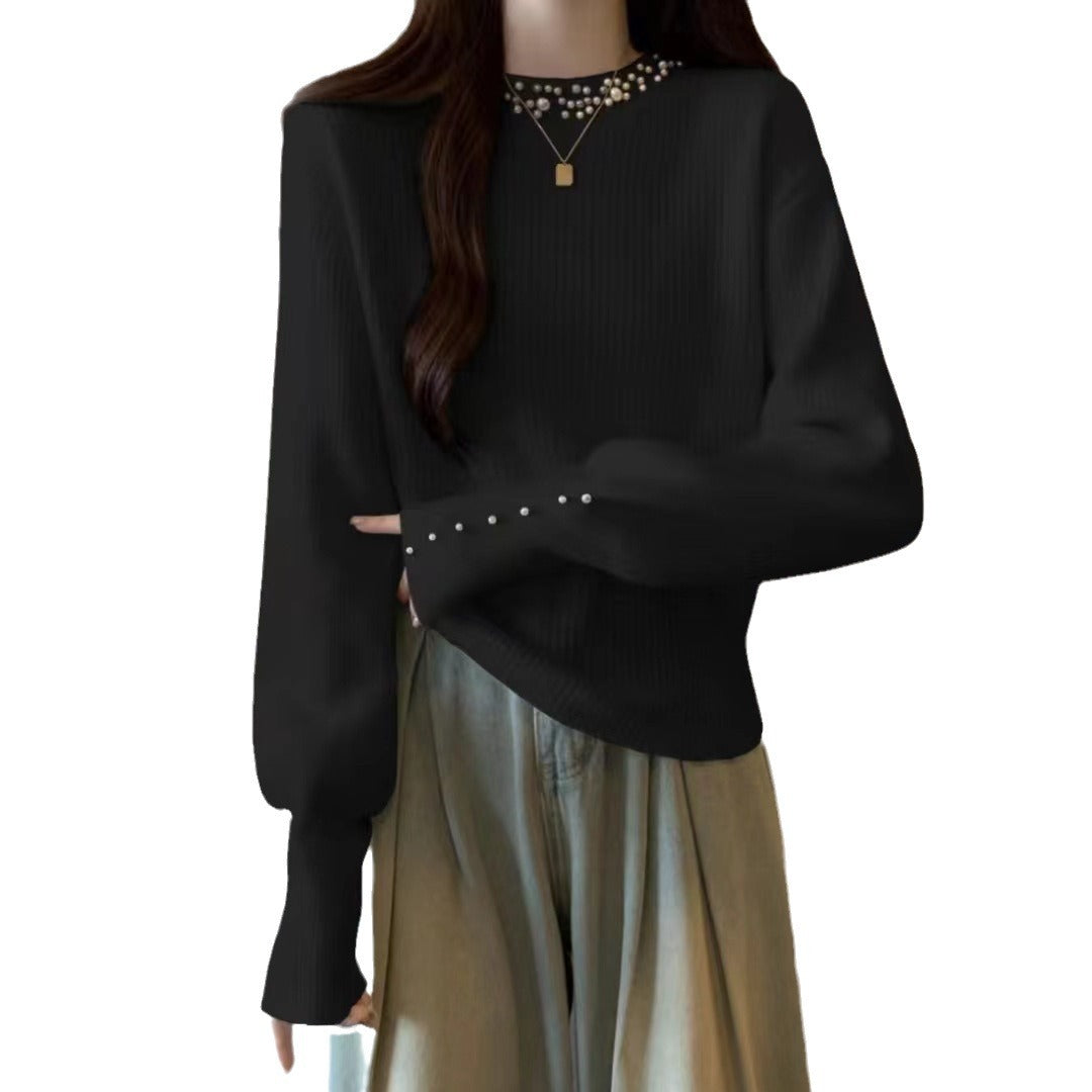 Damen Eleganter Pullover mit perlenverzierten Details Drune