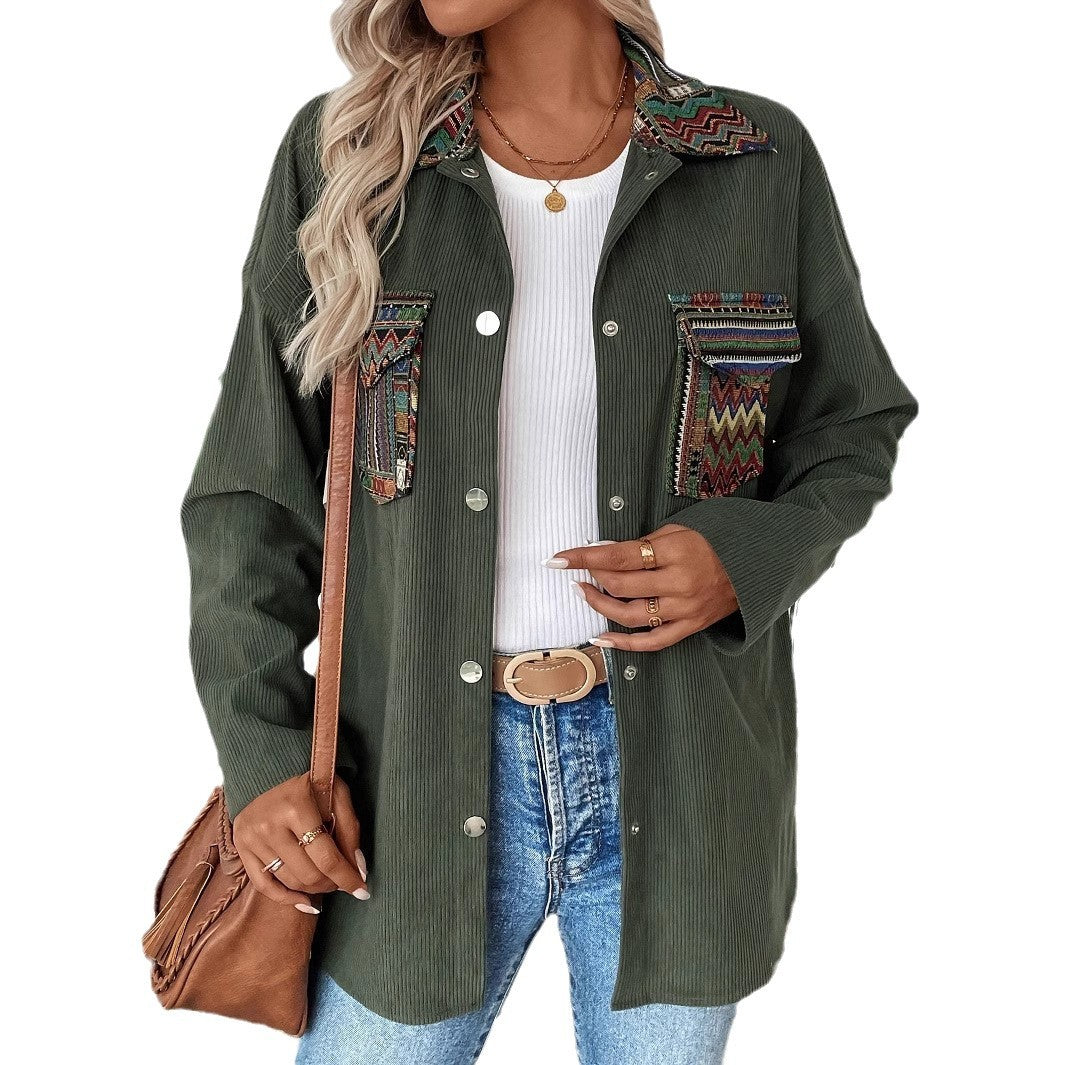 Damen kordeljacke mit buntem Zierstich und praktischen Taschen Drune