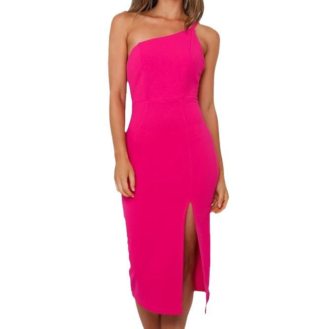 Damen Asymmetrisches Maxikleid mit elegantem Schlitz und tailliertem Schnitt Drune
