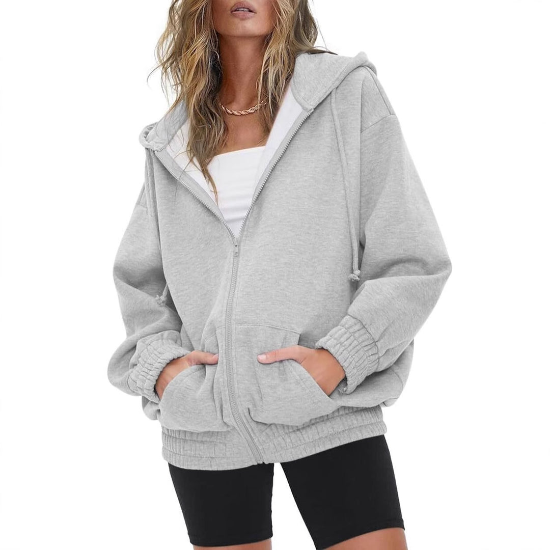 Damen nan oversized Kapuzenjacke mit Reißverschluss, Fleece-Futter und Kängurutaschen Drune