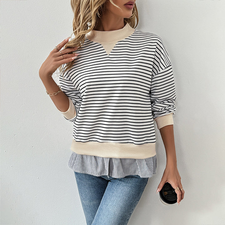 Damen gestreifter Sweatshirt mit Layering-Effekt und Rundhalsausschnitt Drune