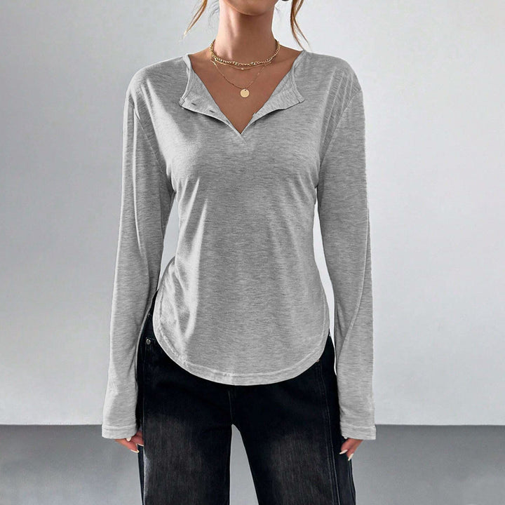 Damen Longsleeve T-Shirt mit dezentem V-Ausschnitt und lässigem Schnitt Drune