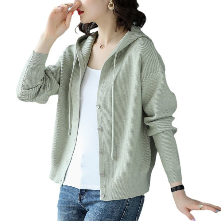 Damen lässige Strickjacke mit Kapuze und Knopfverschluss Drune