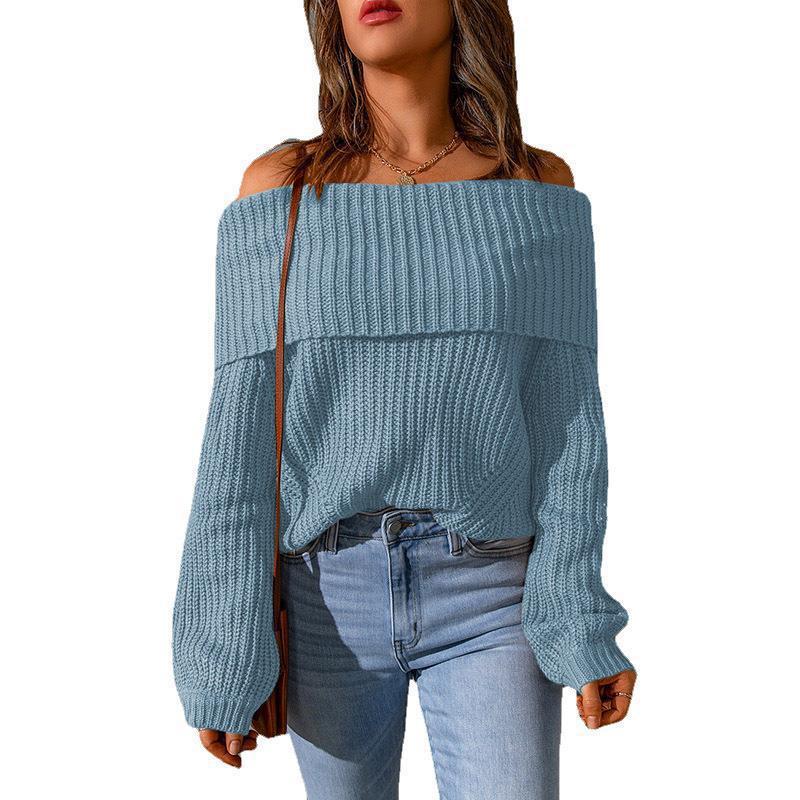 Damen Off-Shoulder Strickpullover mit weitem Schnitt Drune