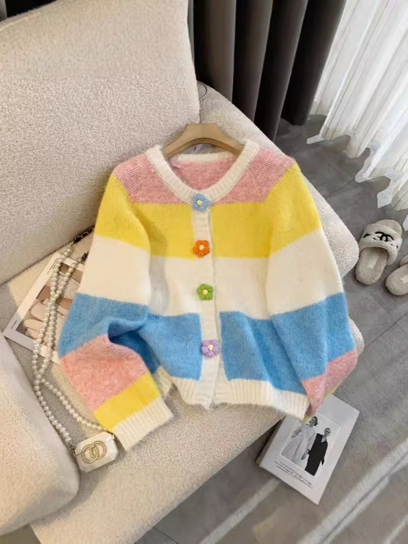 Damen Gemusterte Strickjacke mit bunten Knopfdetails und lässigem Schnitt Drune