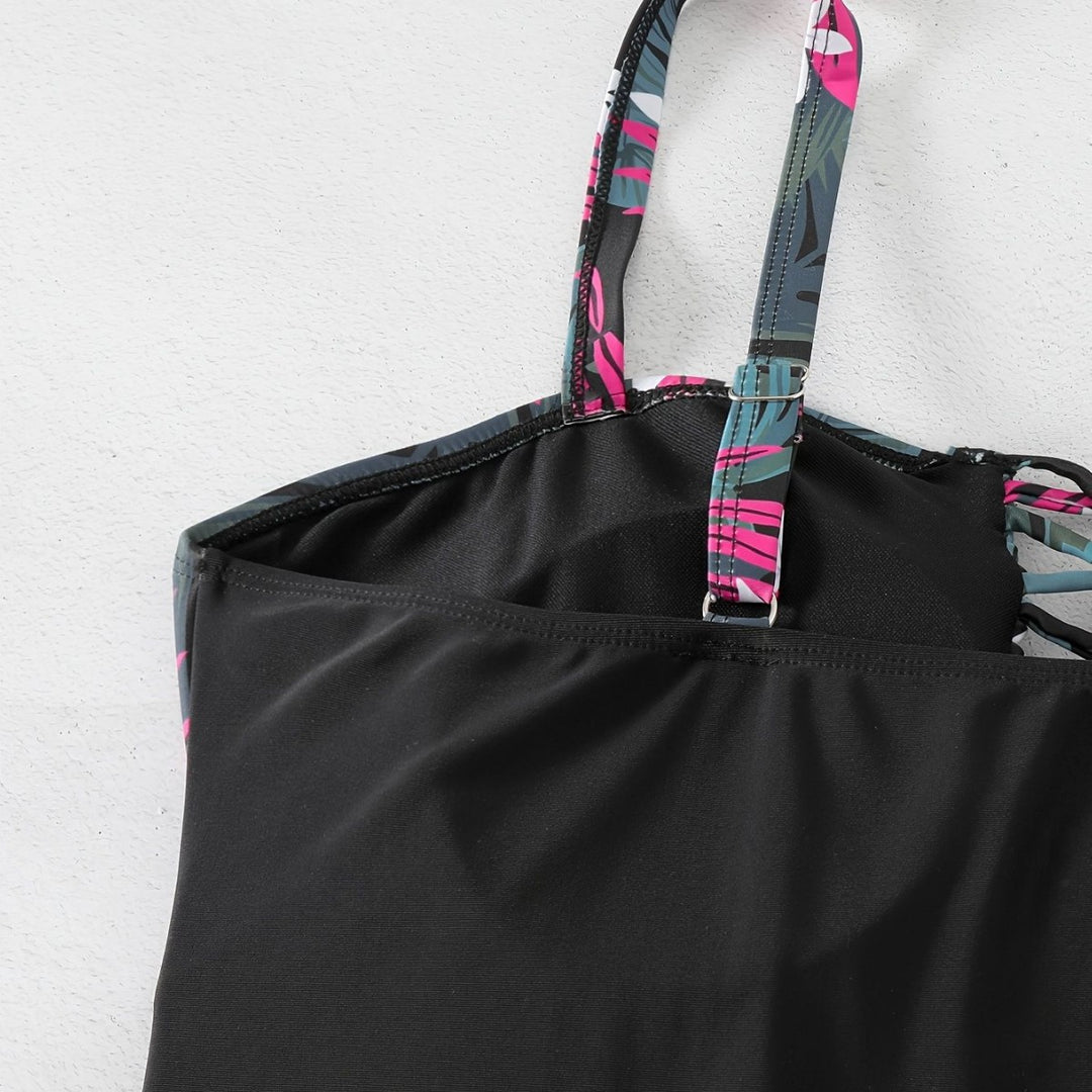 Damen Einteiler Badeanzug mit floralem Design und modernem Rückensystem Drune