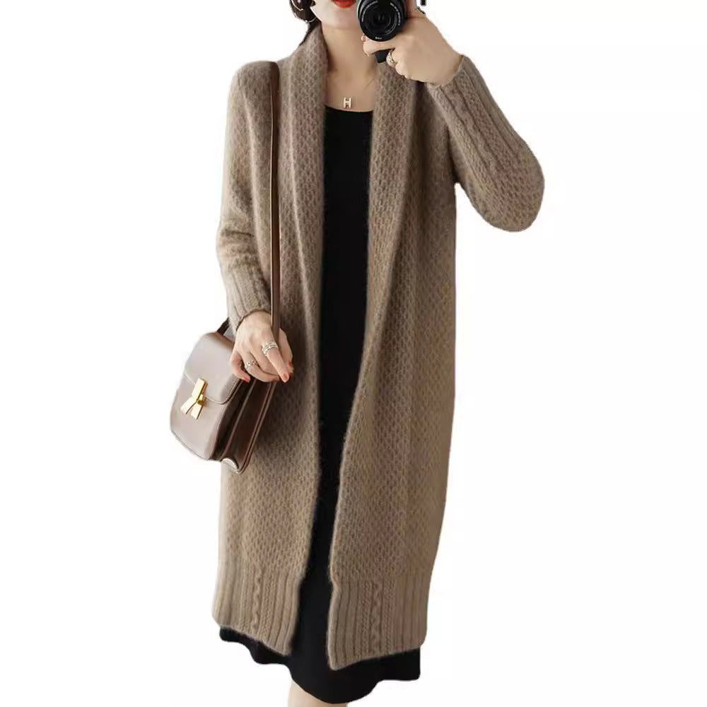Damen Strickjacke mit modernem Zopfmuster und offenen Front Drune