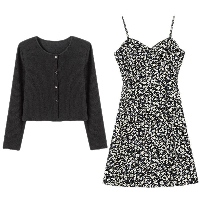 Damen Blumendesign Minikleid mit tailliertem Schnitt und femininem V-Ausschnitt Drune