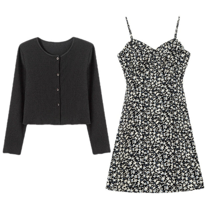 Damen Blumendesign Minikleid mit tailliertem Schnitt und femininem V-Ausschnitt Drune