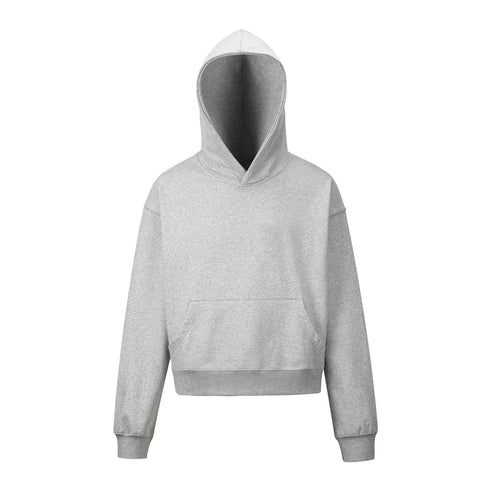 Damen nan kurzgeschnittener Boxy-Kapuzenpullover mit Kängurutasche und geripptem Komfortbund Drune