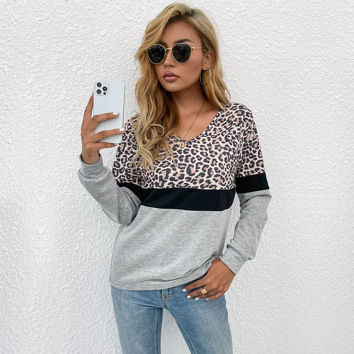 Damen lässiger Pullover mit kontrastierendem Leo-Print Drune