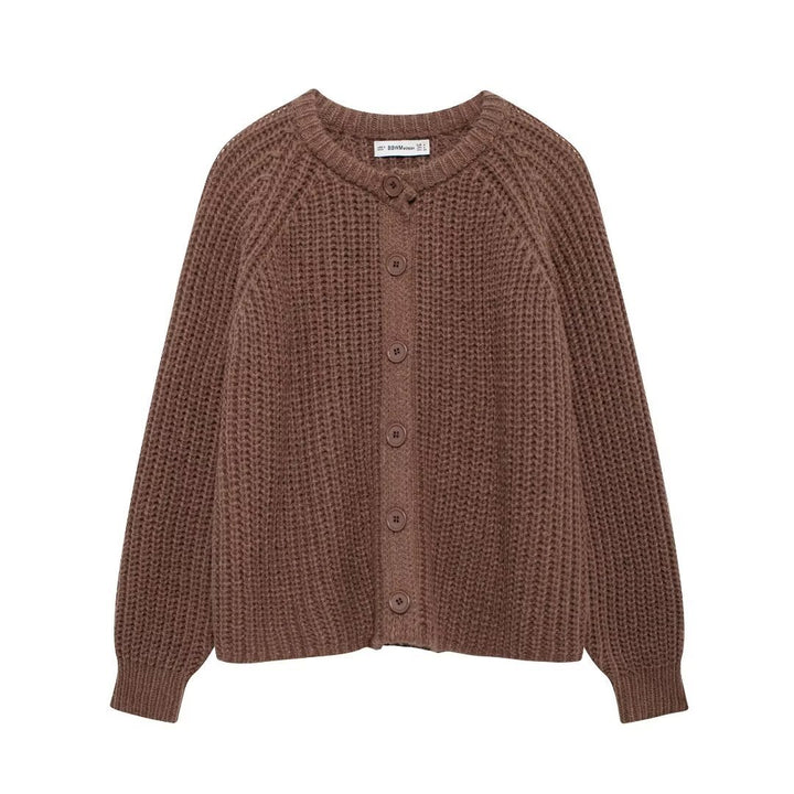 Damen nan grob gestrickte Raglan-Cardigan mit Ballonärmeln und durchgehender Knopfleiste Drune