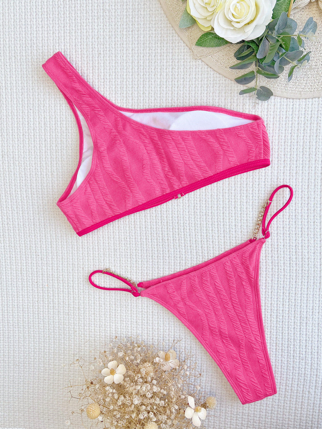 Damen Asymmetrischer Bikini mit trendigen Schnallen Drune