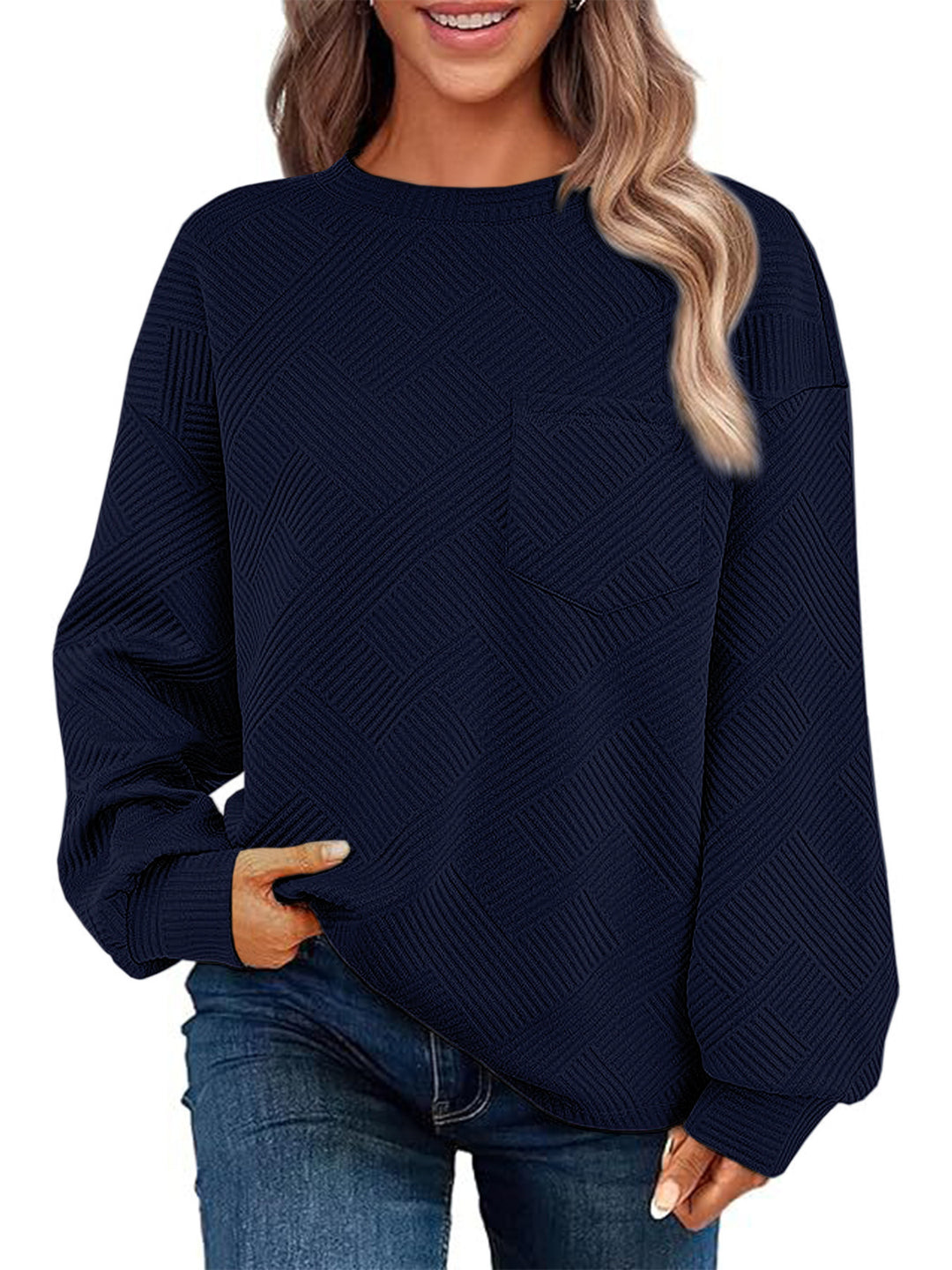Damen lässiger Pullover mit strukturiertem Muster Drune