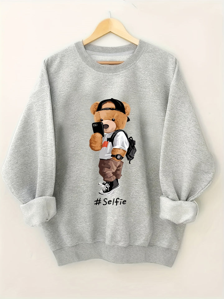 Damen Sweatshirt mit künstlerischem Bärendesign und lässigem Schnitt Drune