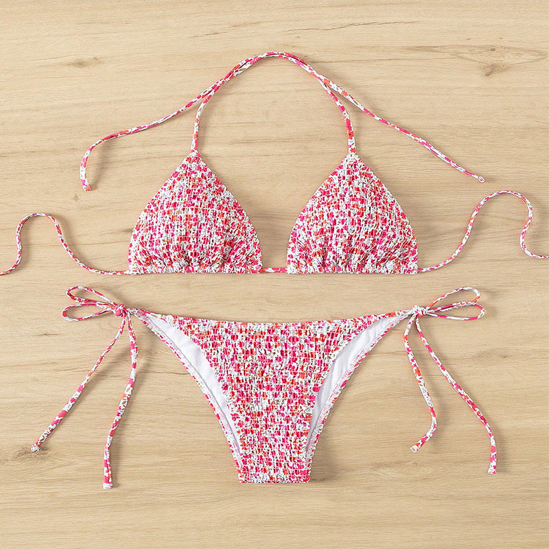 Damen Triangel-Bikini-Set mit floralem Muster und verstellbaren Trägern Drune