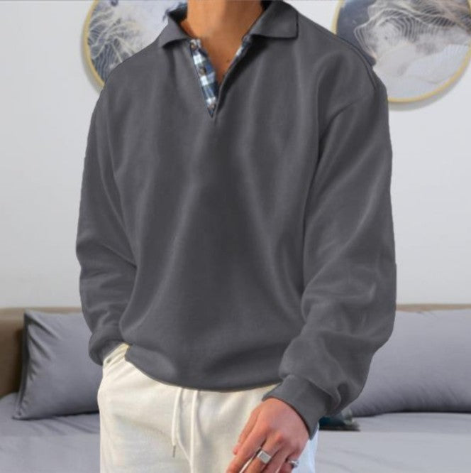 Herren nan lässiger Pullover mit Polokragen und verdeckter Karo-Innenseele aus Baumwollmischung Drune