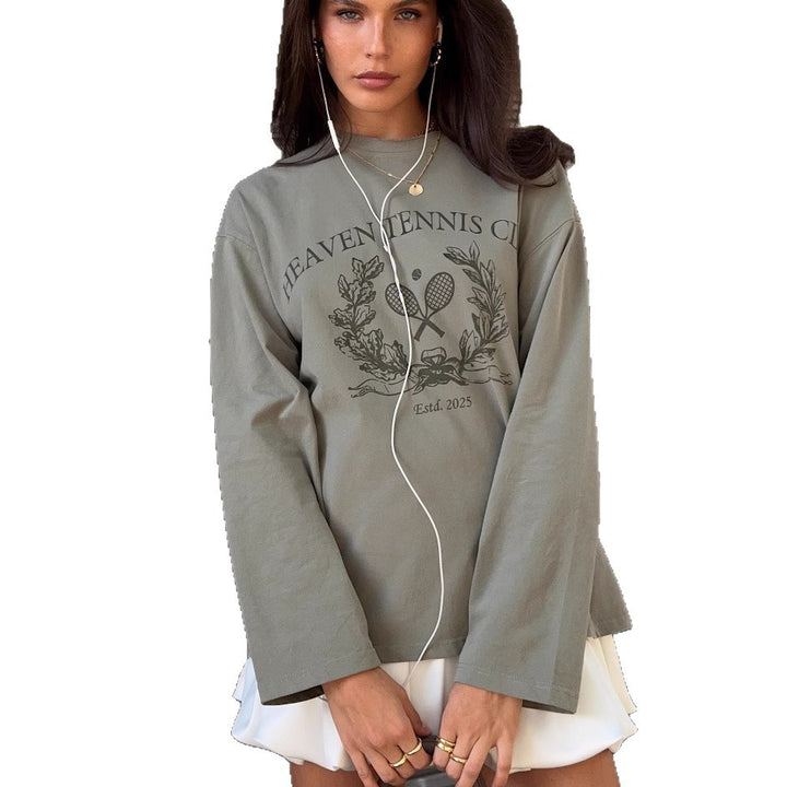 Damen lässiges Langarmshirt mit kreativem Druckdesign Drune