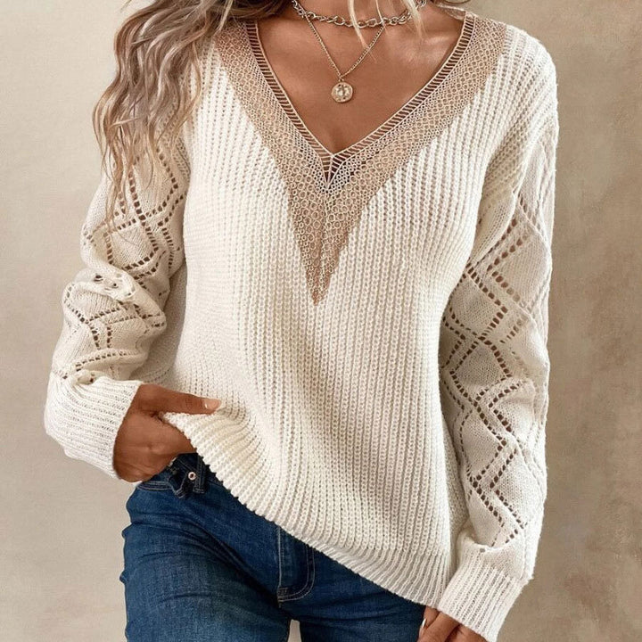 Damen Strickpullover mit V-Ausschnitt und Eingrifftaschen Drune