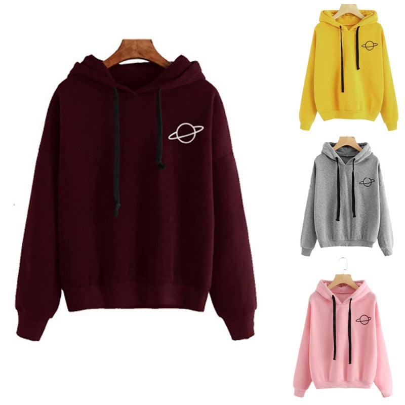Damen Kapuzenpullover mit kreativem Planeten-Design und bequemen Schnitt Drune