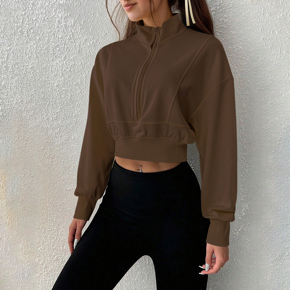 Damen cropped Sweatshirt mit hochschließendem Reißverschluss und aus softem Material Drune