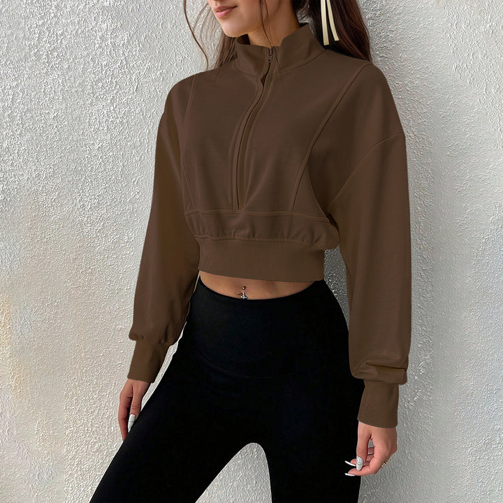 Damen cropped Sweatshirt mit hochschließendem Reißverschluss und aus softem Material Drune