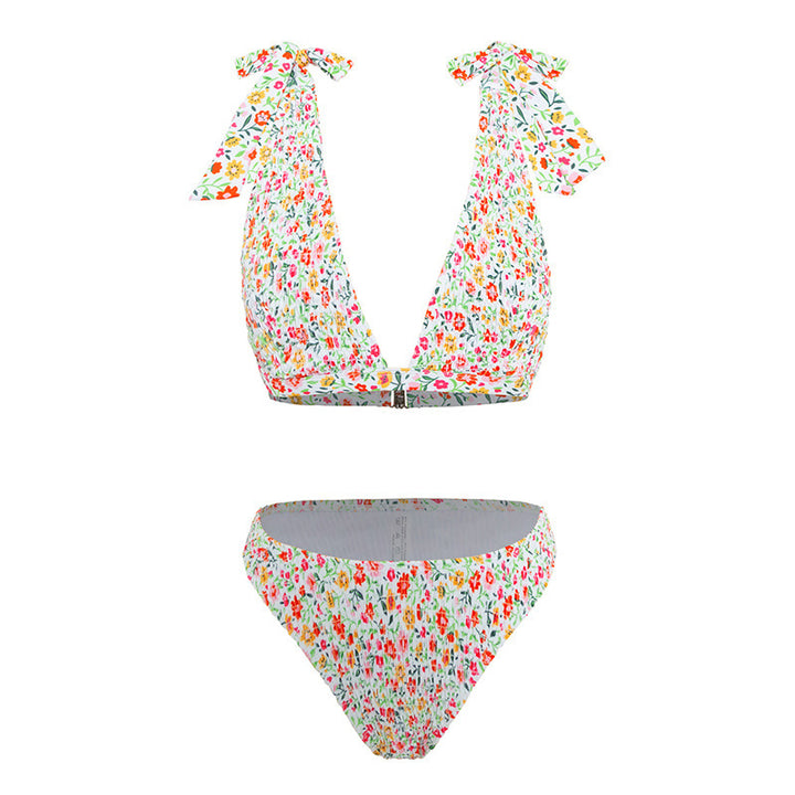 Damen Triangel-Bikini mit verstellbaren Bindebändern und floralem Muster Drune