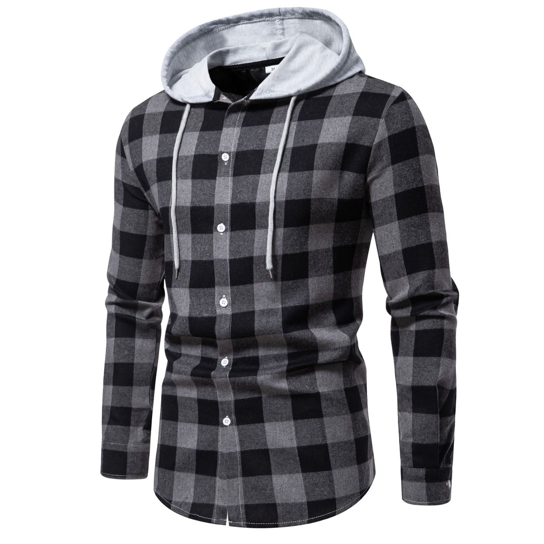 Herren Karo-Hemdjacke mit Kapuze und modernem Schnitt Drune