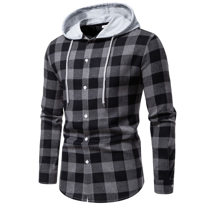 Herren Karo-Hemdjacke mit Kapuze und modernem Schnitt Drune