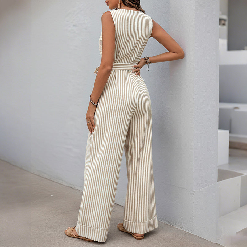 Damen eleganter Jumpsuit mit breiten Beinen und modischem Taillengürtel Drune